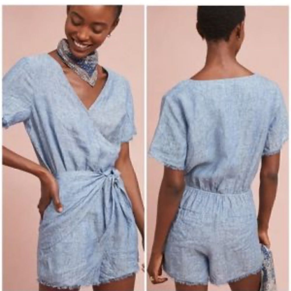 Sanctuary by Anthropologie Denim Chambray Romper Size Small Ties at Waist